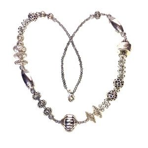 Stunning CHICO’S Silver Beaded Necklace 36” Long